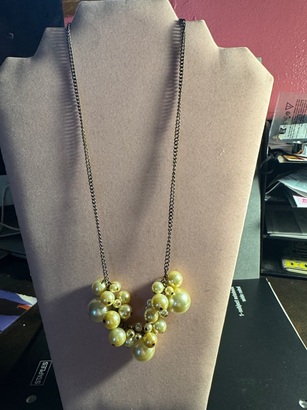 Copper tone Cluster Faux Pearl Necklace with Antique Chain 11” W/O 3 1/2” Ext.